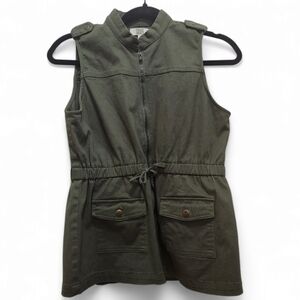 TRUE CRAFT Girls XL Olive Twill Vest Zipper Front Snap Cargo Pocket Gorpcore